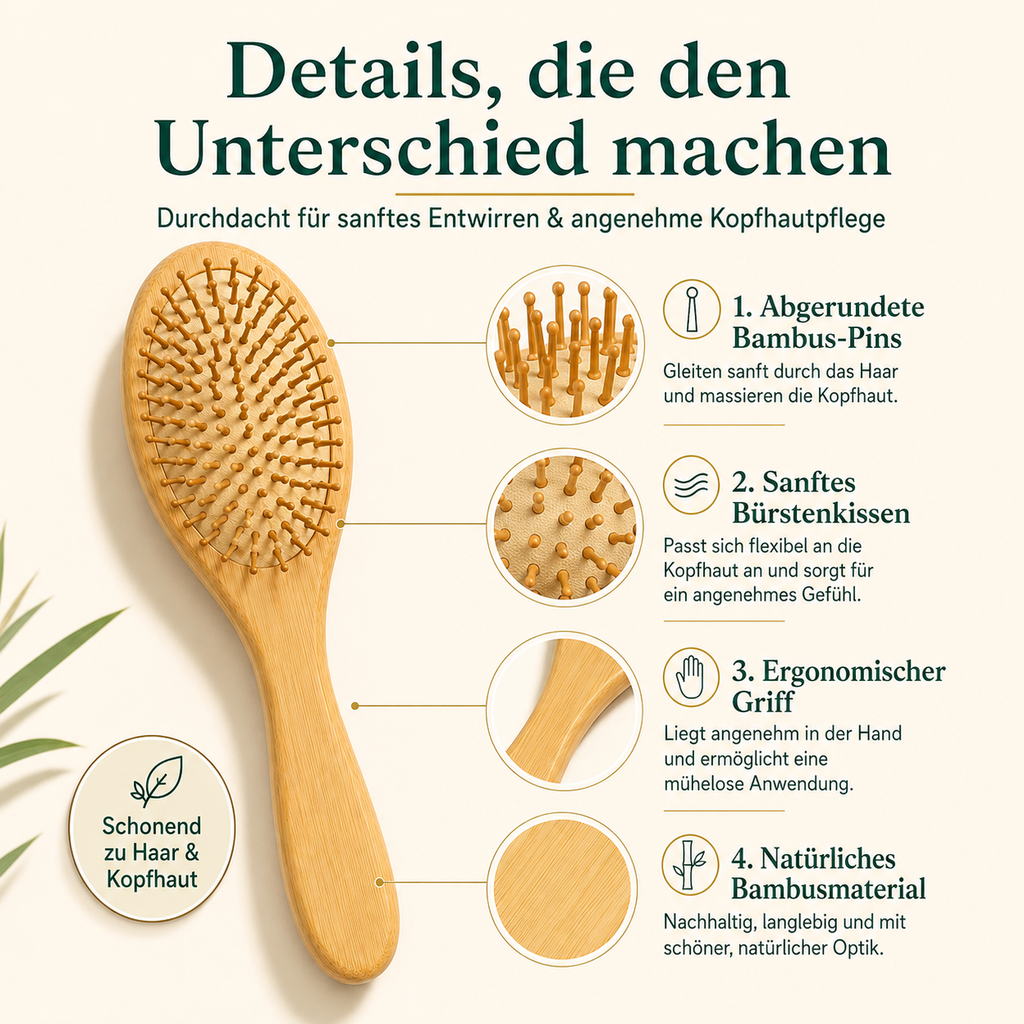 Bambus Haarbürste oval | Sanftes Entwirren ohne Ziepen