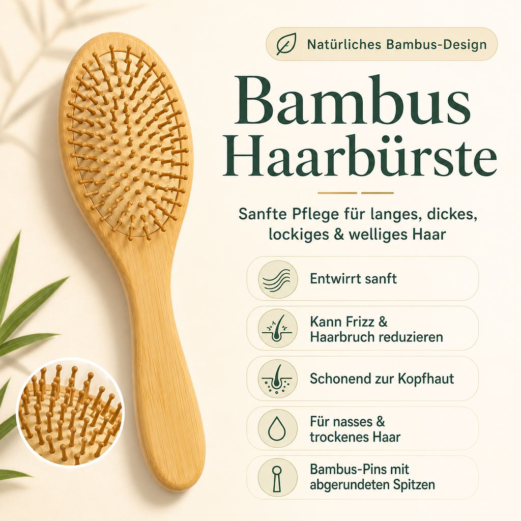 Bambus Haarbürste oval | Sanftes Entwirren ohne Ziepen