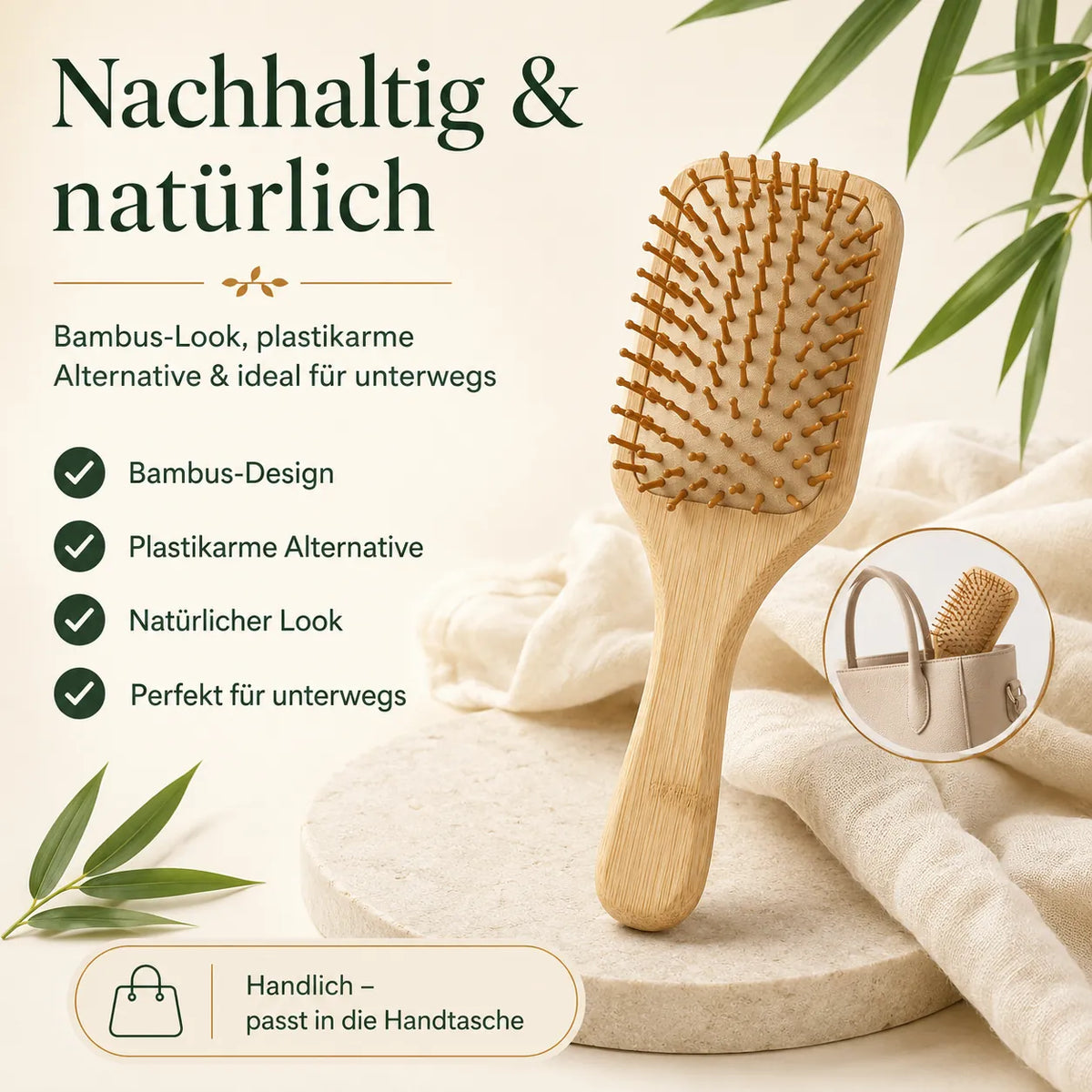 Bambus Haarbürste eckig | Antistatisch gegen Frizz & Ziepen