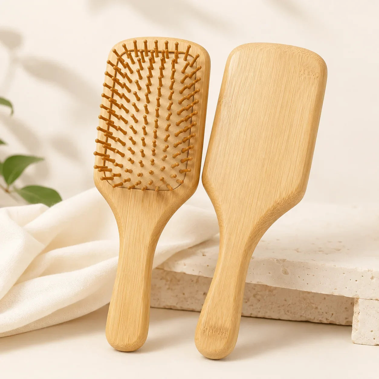 Bambus Haarbürste eckig | Antistatisch gegen Frizz & Ziepen