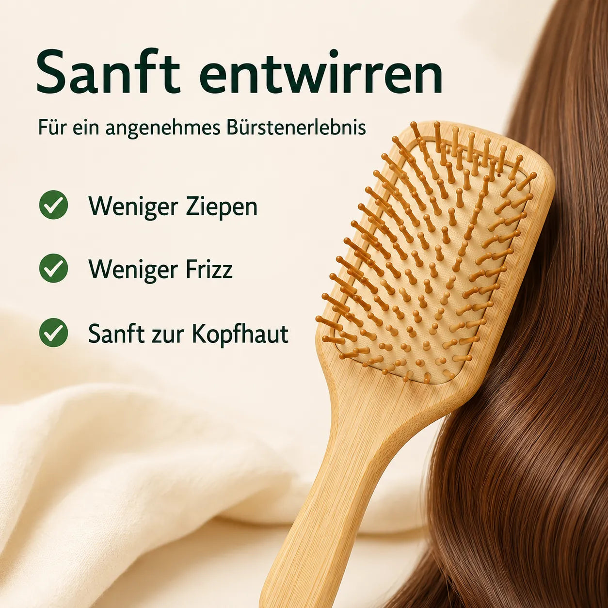 Bambus Haarbürste eckig | Antistatisch gegen Frizz & Ziepen
