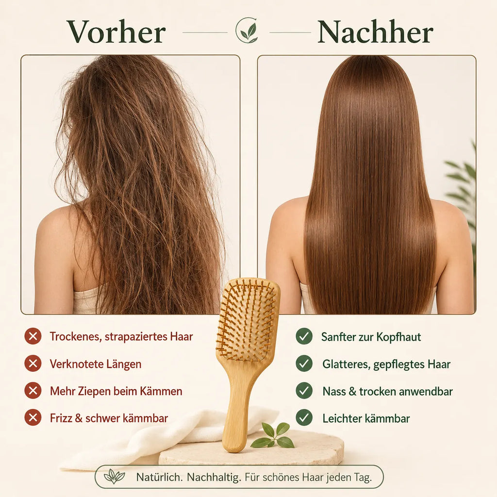 Bambus Haarbürste eckig | Antistatisch gegen Frizz & Ziepen