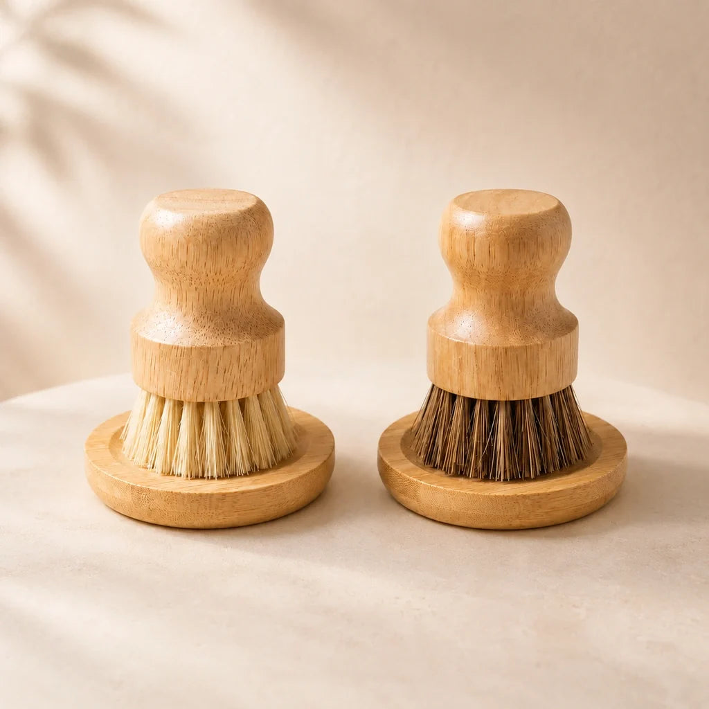 Bambus Spülbürsten Set | 4-teilig mit Abtropfschalen