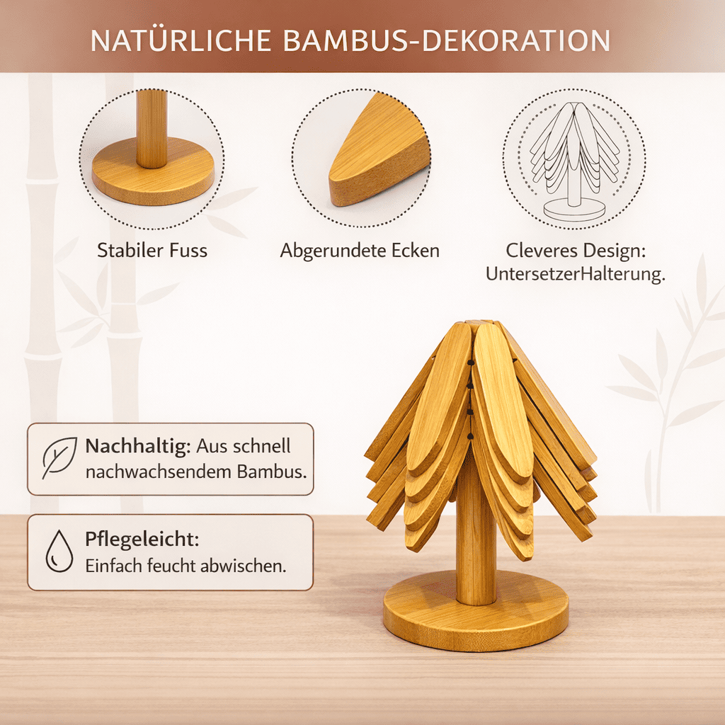 Bambus Topfuntersetzer Set | 6-teilig mit Ständer