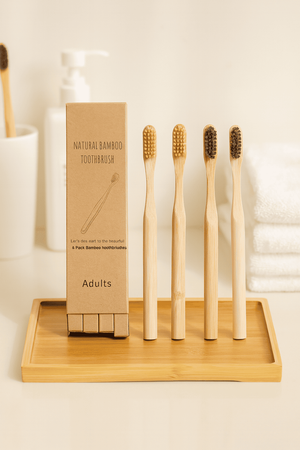 Bambus Zahnbürsten Set | 5-teilig mit Reiseetui