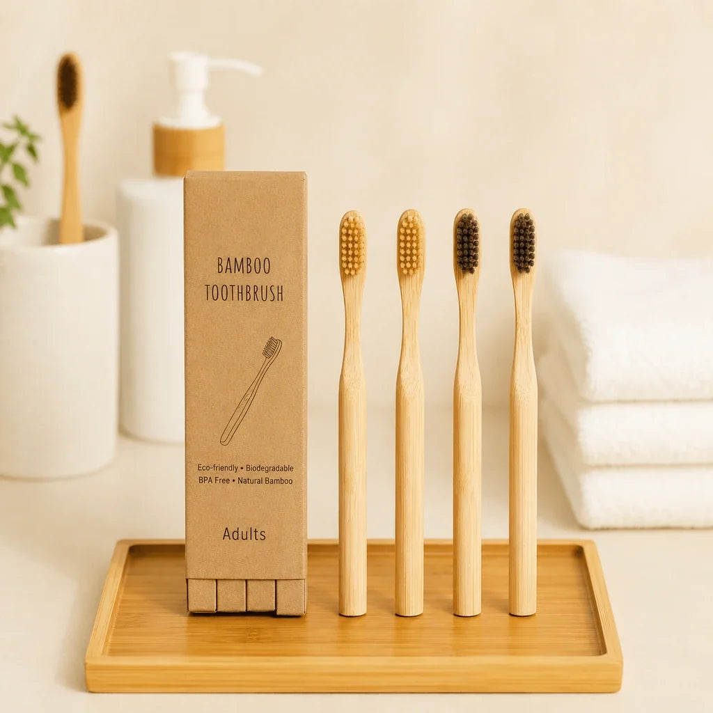 Bambus Zahnbürsten 4er Set – Natural & Vegan