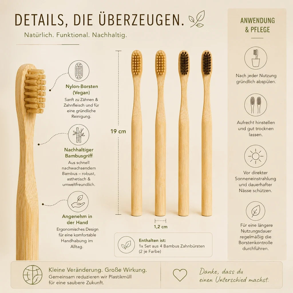 Bambus Zahnbürsten 4er Set – Natural & Vegan