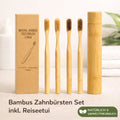 Bambus Zahnbürsten Set | 5-teilig mit Reiseetui