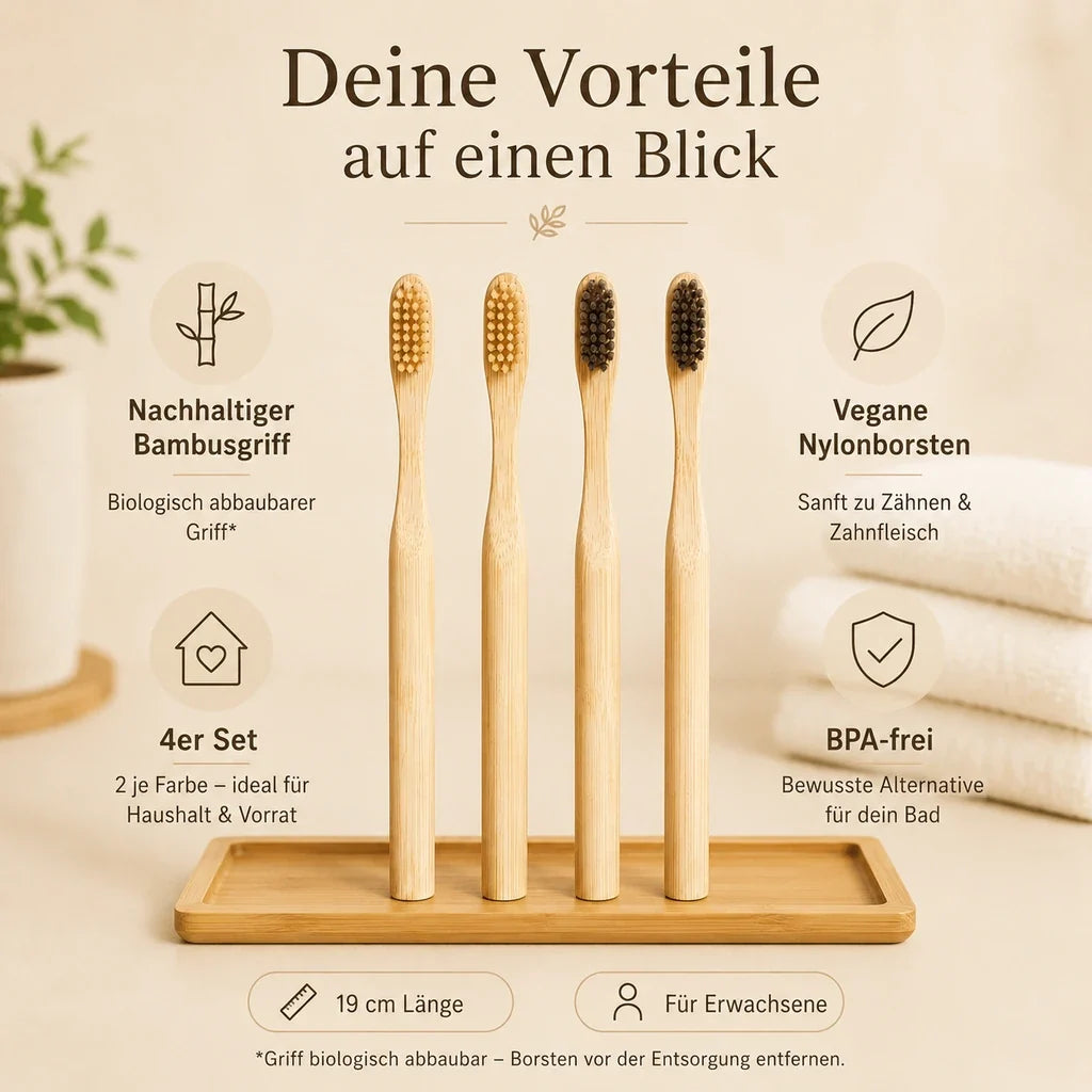 Bambus Zahnbürsten 4er Set – Natural & Vegan