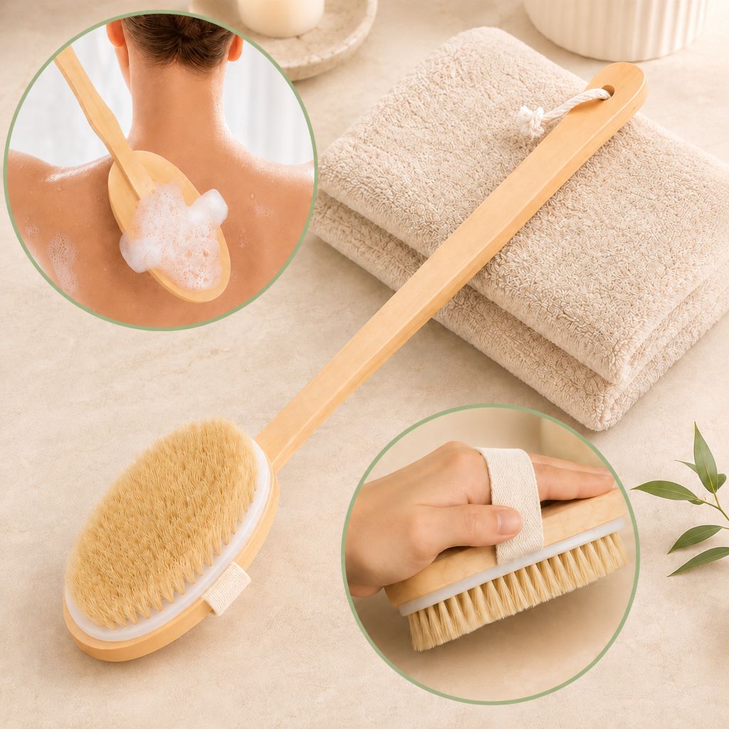 Badebürste mit langem Stiel | 2-in-1 Rückenbürste & Handbürste