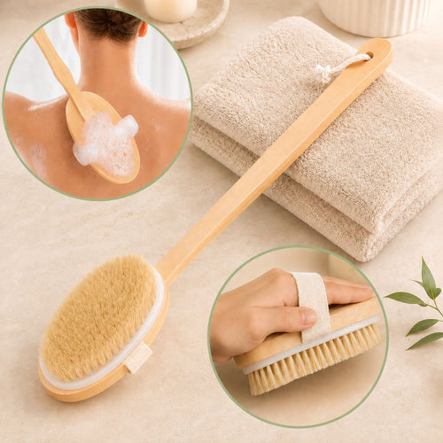 Badebürste mit langem Stiel | 2-in-1 Rückenbürste & Handbürste