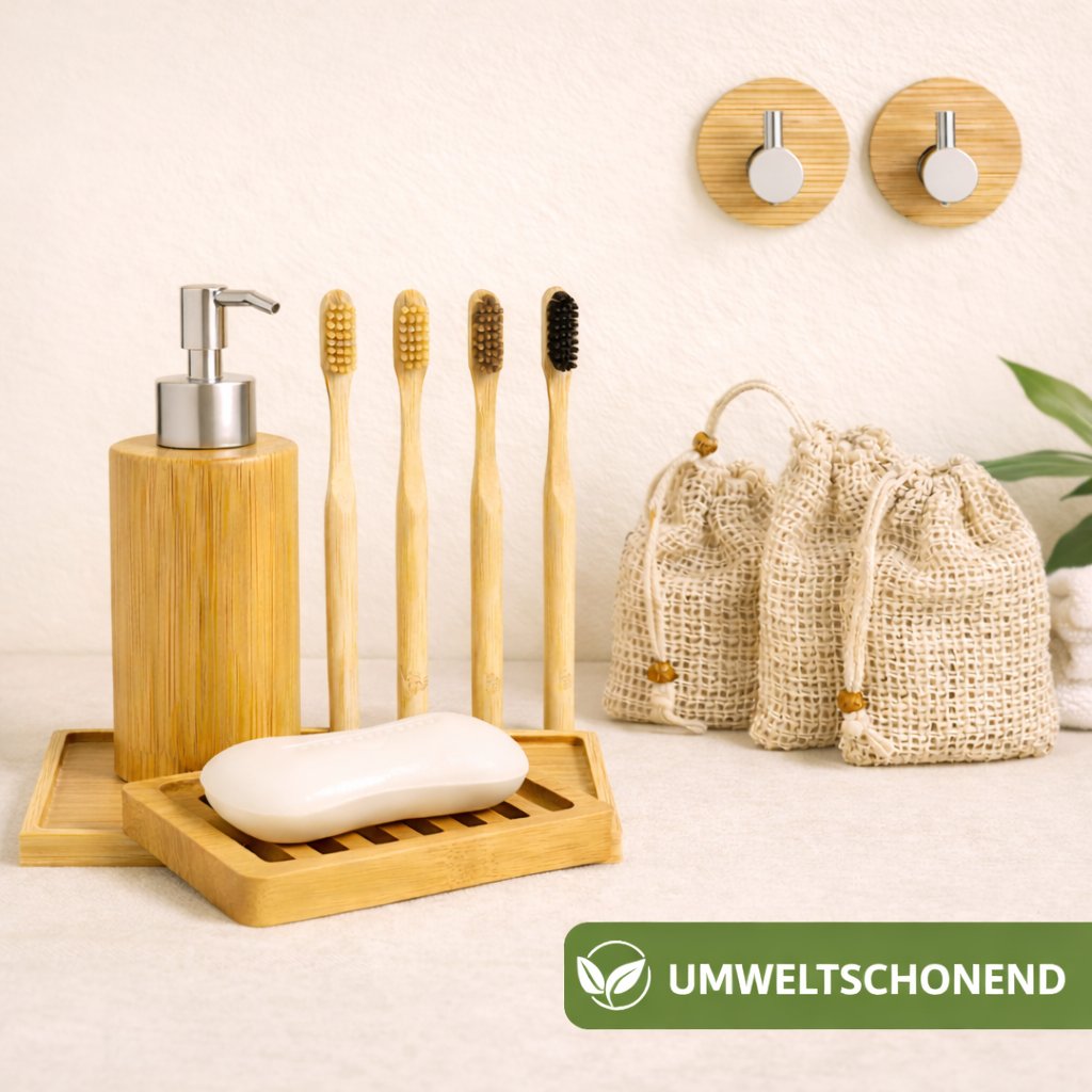 Badezimmer-Set aus Bambus | 11-teiliges Nachhaltigkeits-Starterset