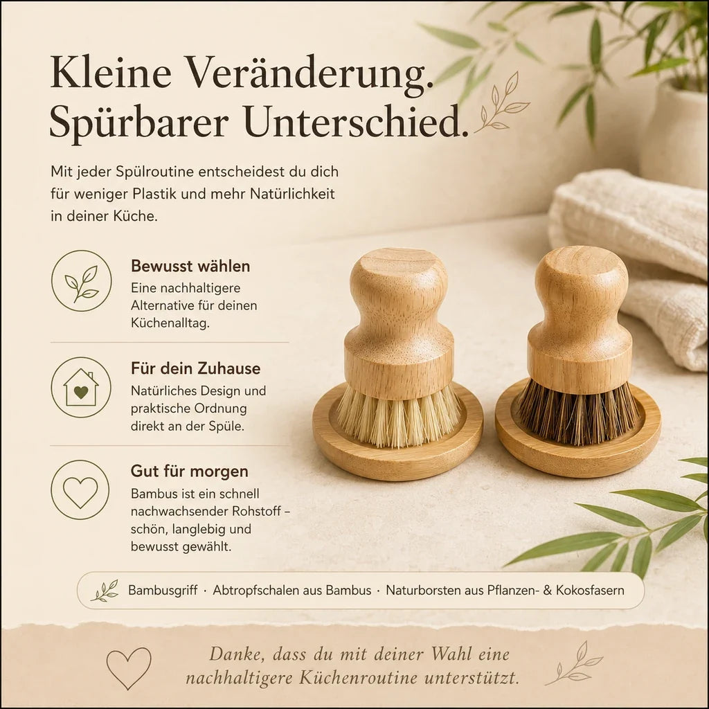 Bambus Spülbürsten Set | 4-teilig mit Abtropfschalen