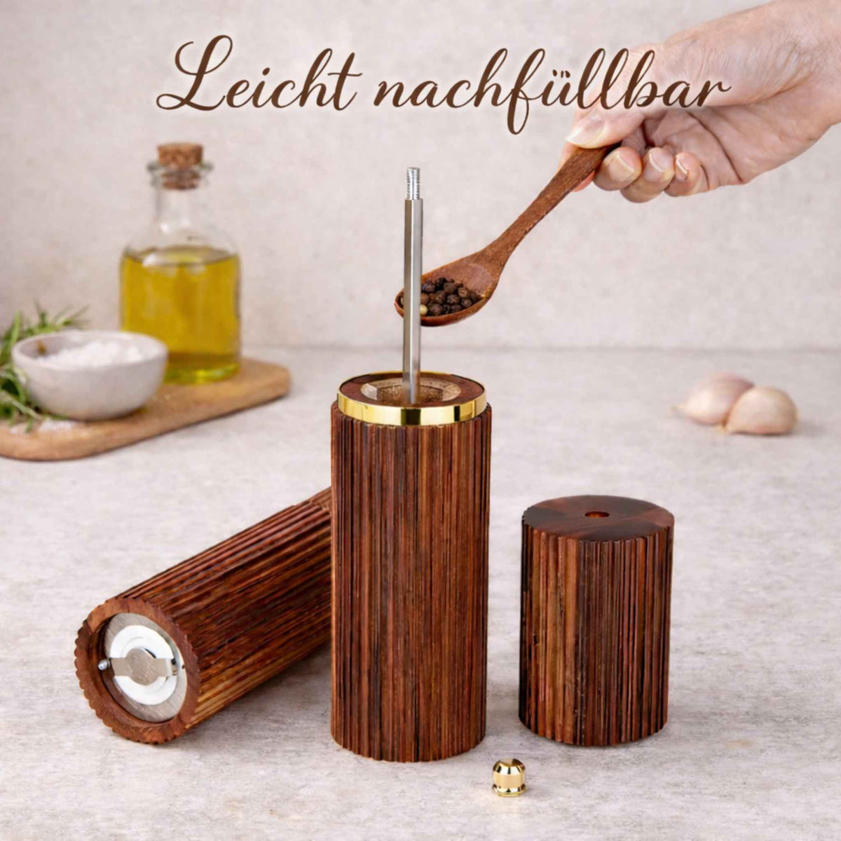 Edles Salz- & Pfeffermühlen Set aus Akazienholz