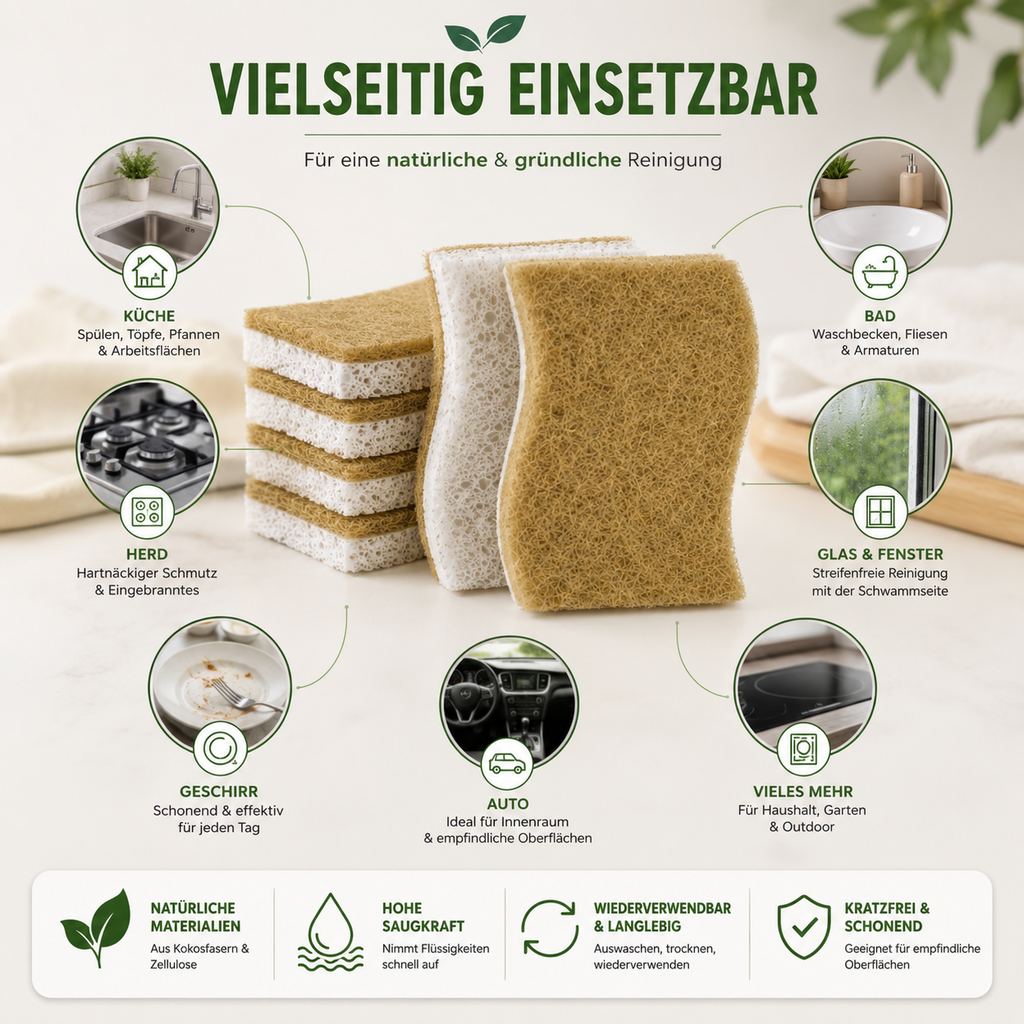 Kokosfaser Spülschwämme - Plastikfrei & Kratzfest für Geschirr