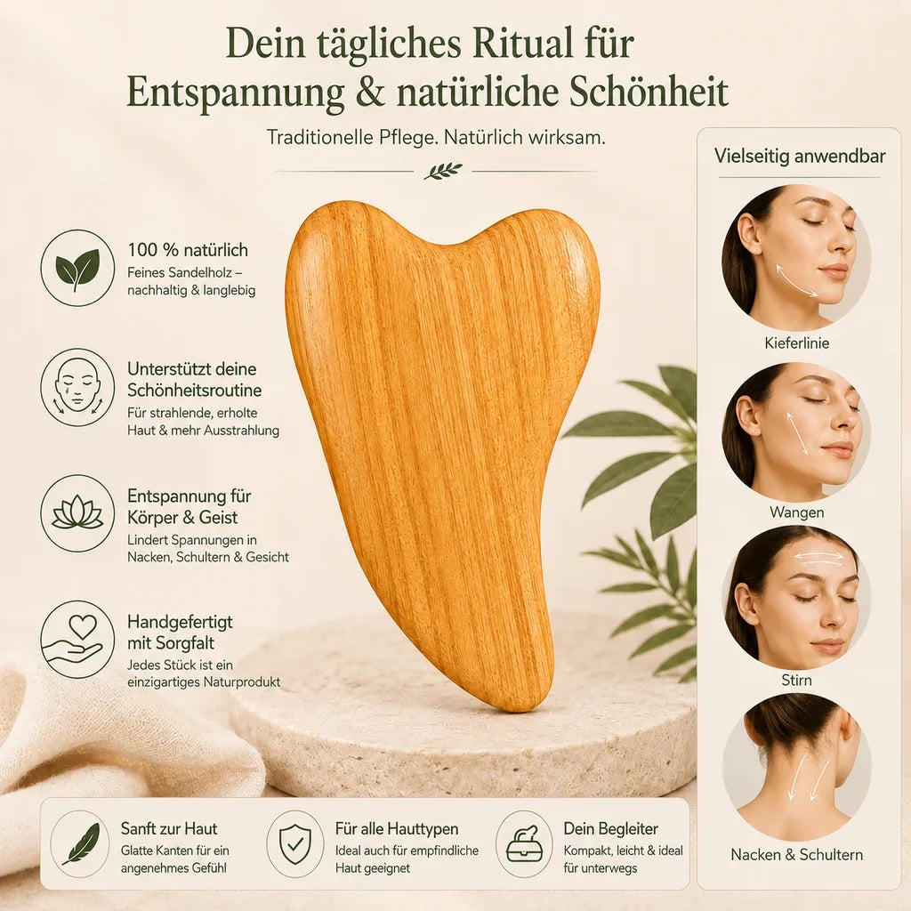 Sandelholz Gua Sha - Handgefertigt für Gesichtsmassage & Entspannung