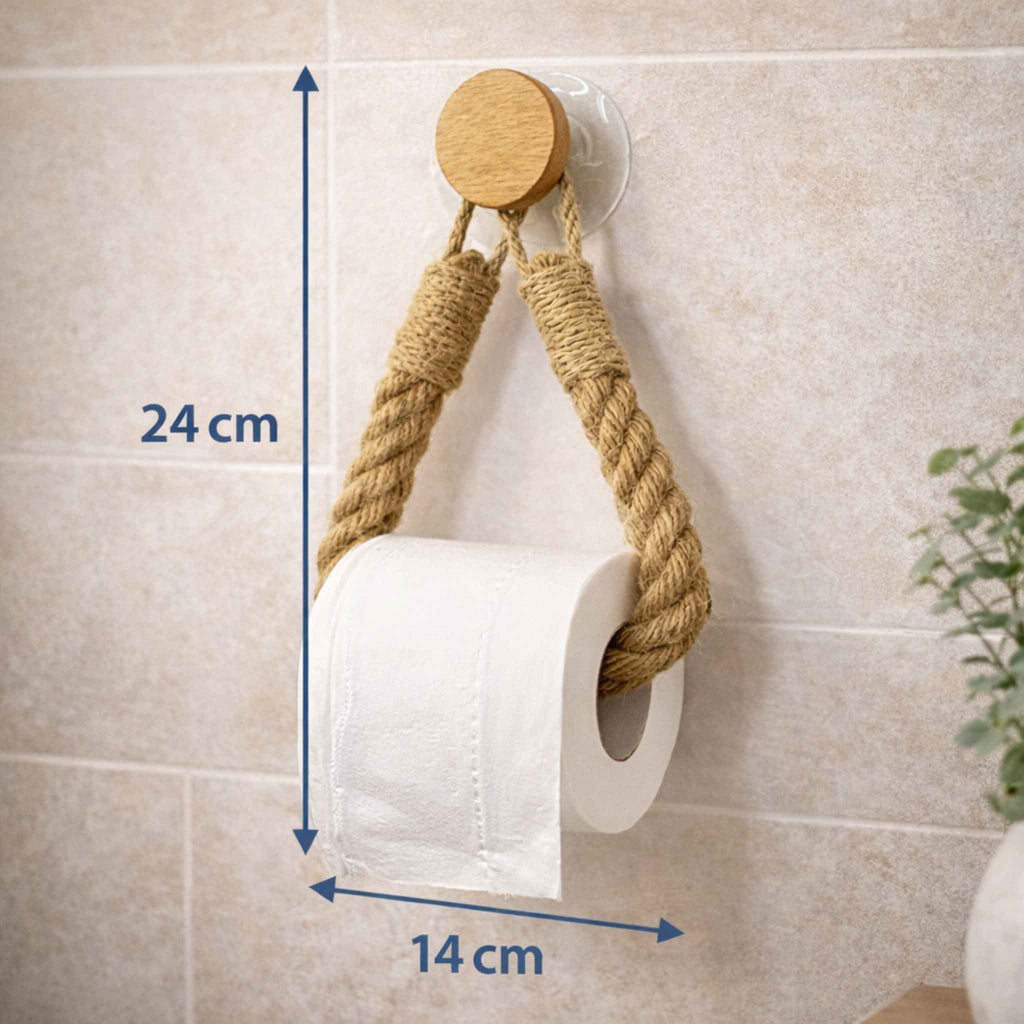 Toilettenpapierhalter ohne Bohren – Selbstklebend aus Holz & Naturseil