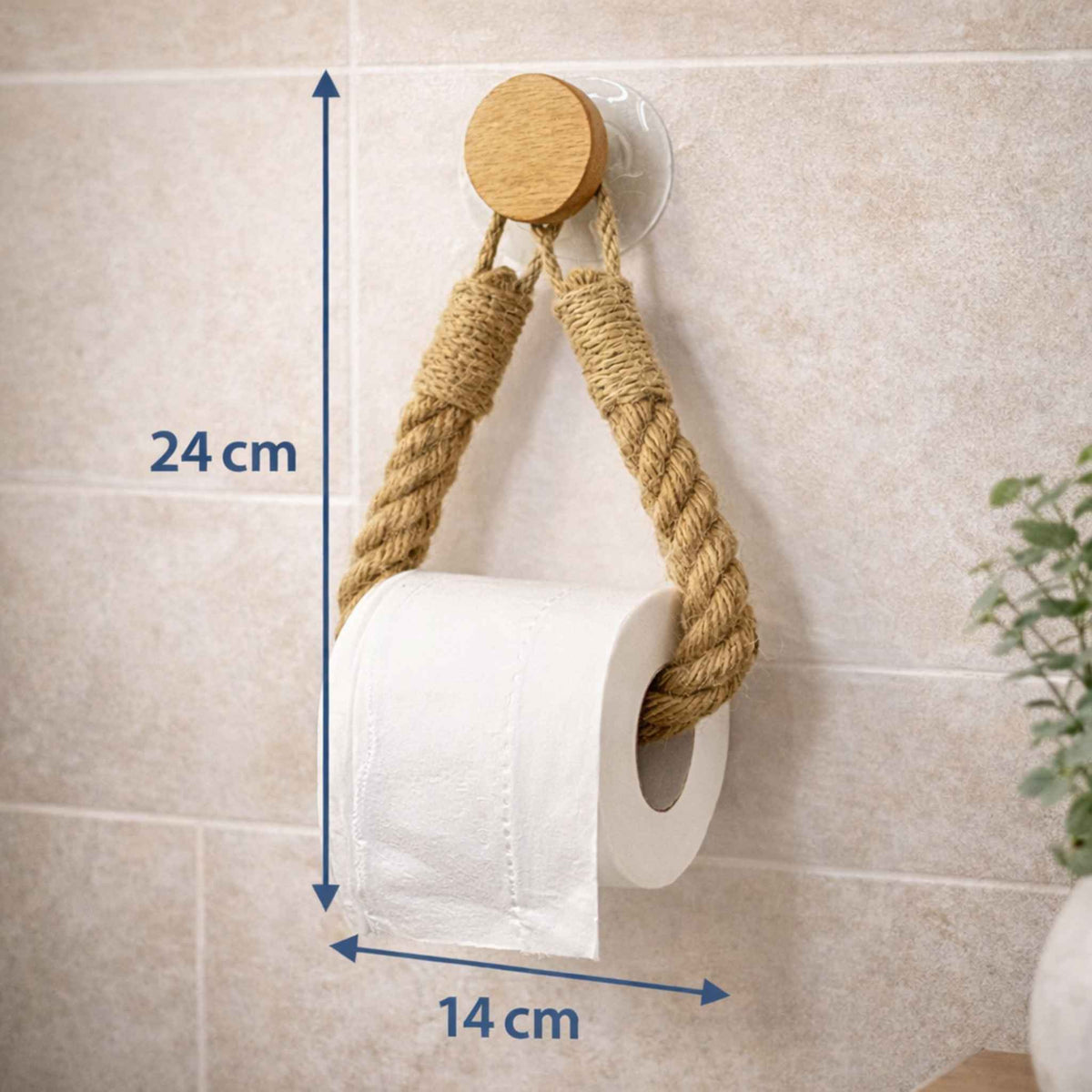 Toilettenpapierhalter ohne Bohren – Selbstklebend aus Holz & Naturseil