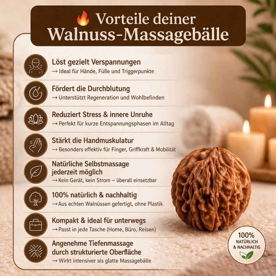 Walnuss Massagebälle (2er Set) – Für Handmassage, Entspannung & Stressabbau